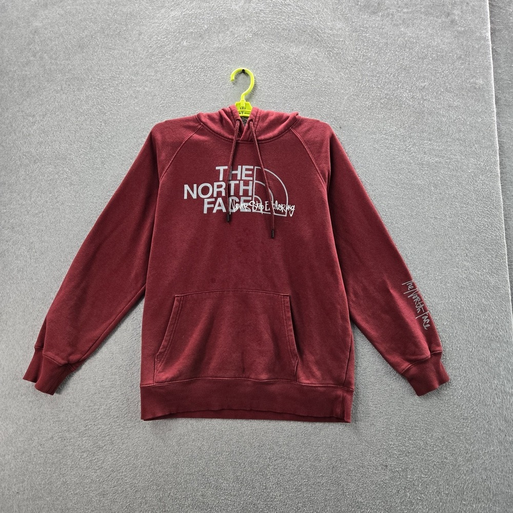 The North Face‎ Women Hoodie L Red Fleece Logo Text Graphic Long Sleeve
